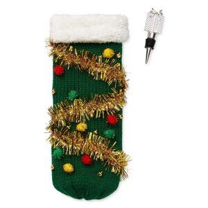 MIXIT Christmas Tree Green Wine Bag with Stopper NWT